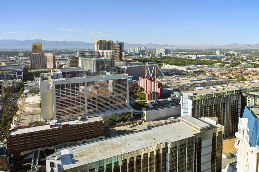 Elevated view of the city rooftops on The Strip in Las Vegas Clark County Nevada USA Canvas Art - Panoramic Images (27 x 9)