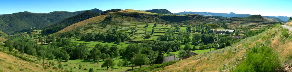 Elevated view of the village of Le Chambon-sur-Lignon Mont Gerbier de Jonc Ardeche Massif Central France Canvas Art - Panoramic Images (36 x 12)
