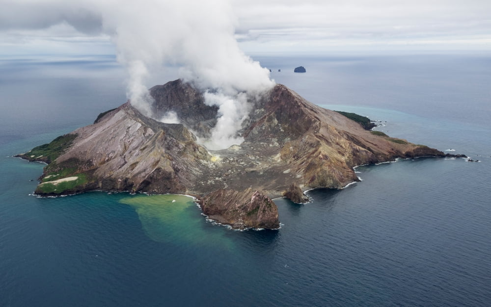 Elevated view of volcanic island in the sea White Island Bay of Plenty North Island New Zealand Canvas Art - Panoramic Images (12 x 20)