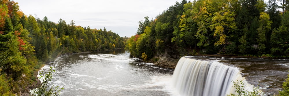 Elevated view of waterfall Tahquamenon Falls Tahquamenon Falls State Park Chippewa County Michigan USA Canvas Art - Panoramic Images (6 x 18)