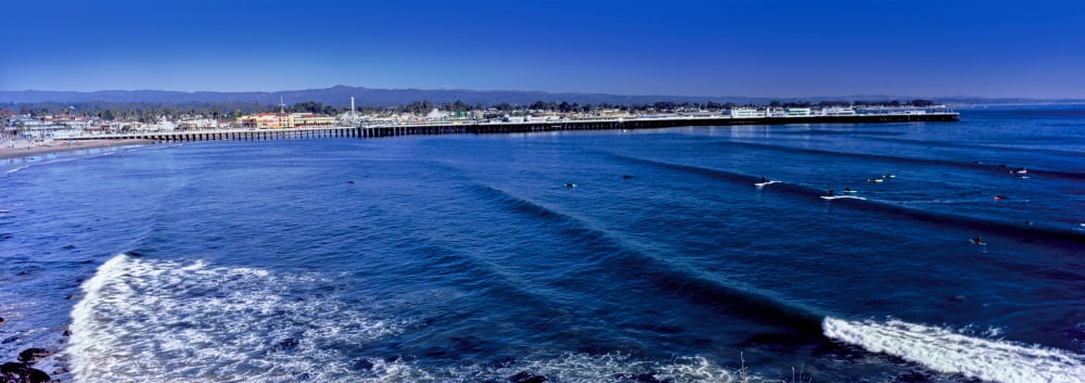 Elevated view of waves on beach Santa Cruz Lighthouse Santa Cruz California USA Canvas Art - Panoramic Images (7 x 18)