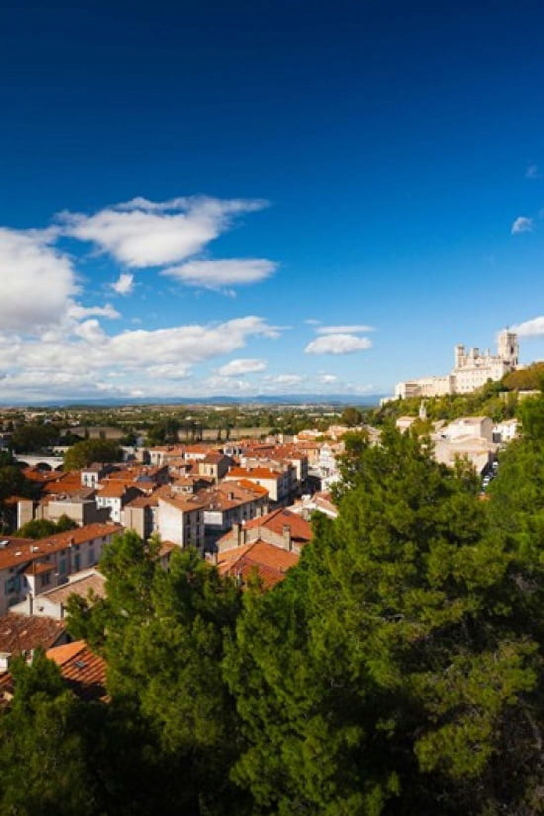 Elevated view of a town with Cathedrale Saint-Nazaire in the background Beziers Herault Languedoc-Roussillon France Canvas Art - Panoramic Images (24 x 36)