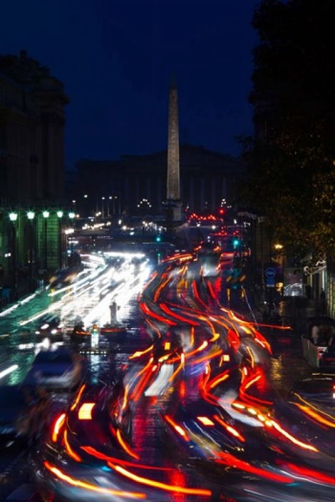 Elevated view of traffic on the road at night viewed from Eglise Madeleine church Rue Royale Paris Ile-de-France France Canvas Art - Panoramic Images (24 x 36)