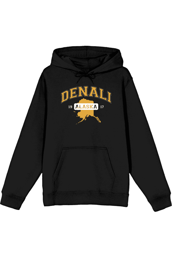 Elevation 7573 Denali, Alaska Adult Black Long Sleeve Hoodie-Small