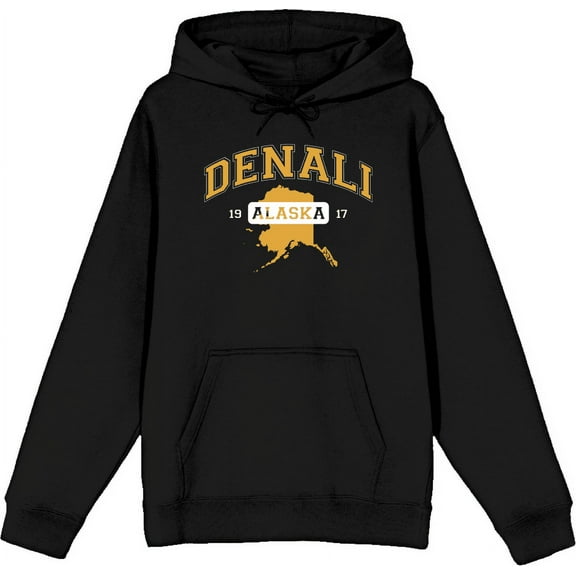 Elevation 7573 Denali, Alaska Adult Black Long Sleeve Hoodie-XS