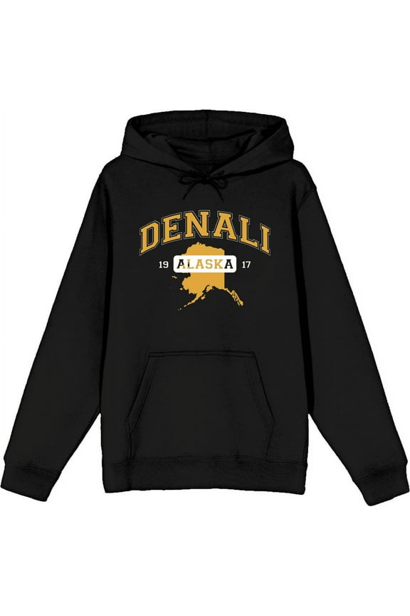 Elevation 7573 Denali Alaska Adult Black Long Sleeve Hoodie-XXL