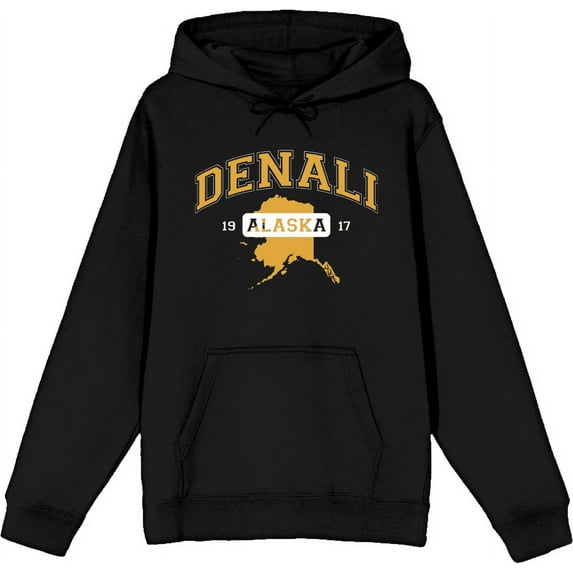 Elevation 7573 Denali Alaska Adult Black Long Sleeve Hoodie-XXL