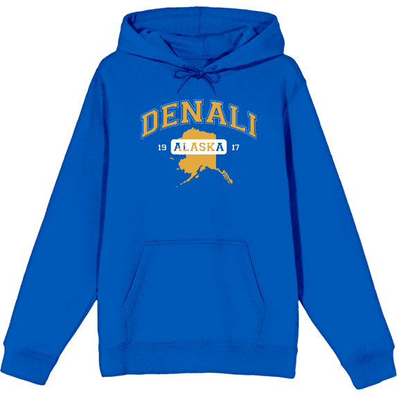 Elevation 7573 Denali, Alaska Adult Blue Long Sleeve Hoodie-Medium