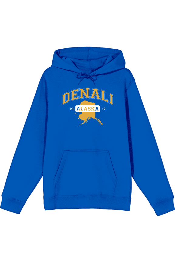 Elevation 7573 Denali, Alaska Adult Blue Long Sleeve Hoodie-Medium