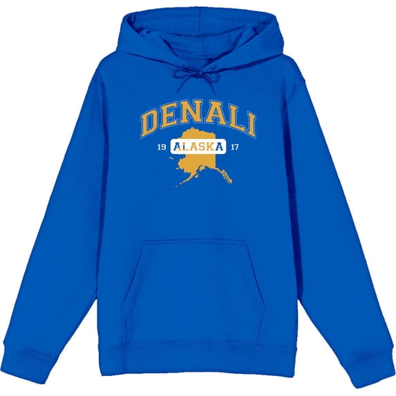 Elevation 7573 Denali, Alaska Adult Blue Long Sleeve Hoodie-Small