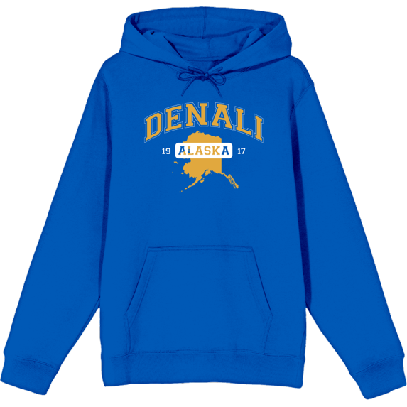 Elevation 7573 Denali, Alaska Adult Blue Long Sleeve Hoodie-Small