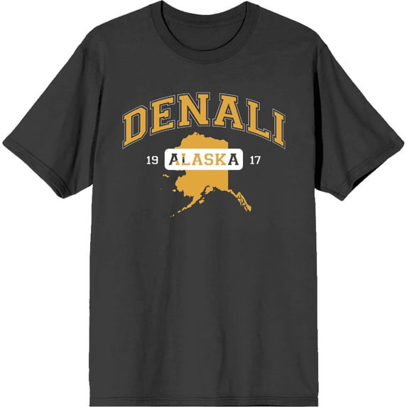 Elevation 7573 Denali Alaska Adult Charcoal Crew Neck Short Sleee Tee-XL