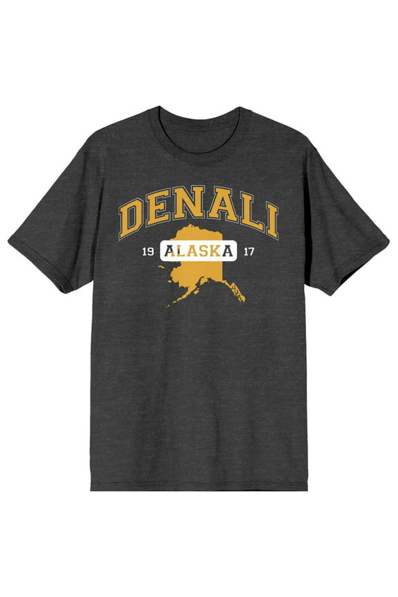 Elevation 7573 Denali Alaska Men's Charcoal Gray Short Sleeve Crew Neck Tee-XL