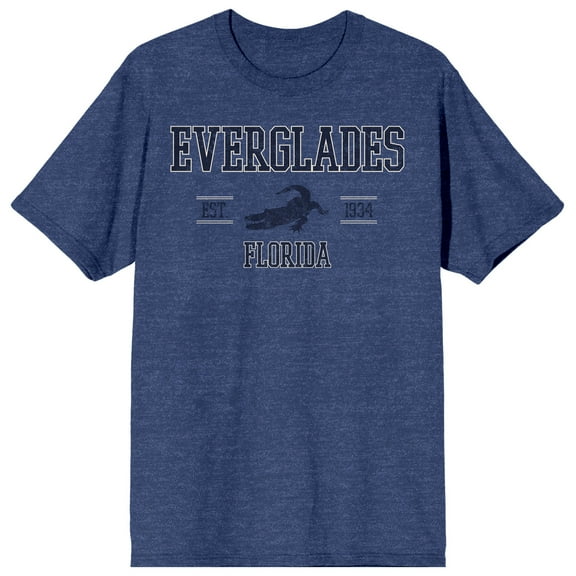 Elevation 7573 Florida Everglades Alligator Men's Blue Heather Short Sleeve Crew Neck Tee-Large