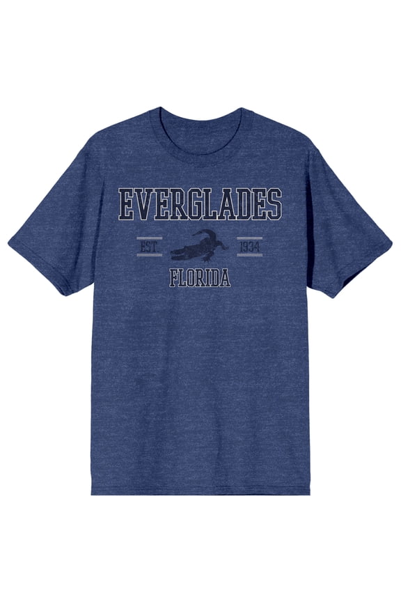 Elevation 7573 Florida Everglades Alligator Men's Blue Heather Short Sleeve Crew Neck Tee-Large