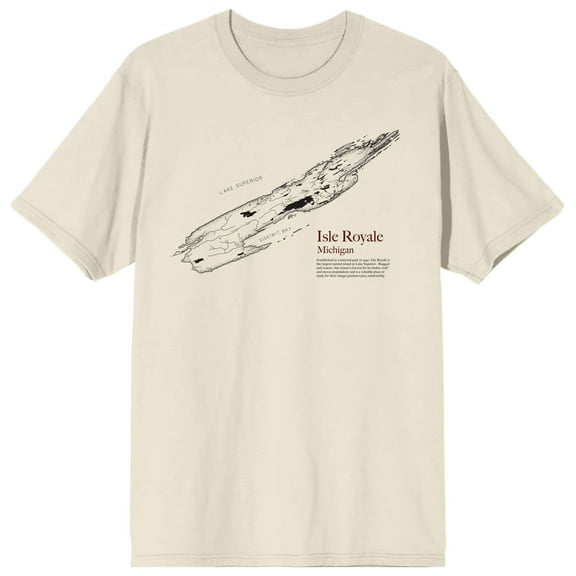 Elevation 7573 Lake Superior Isle Royale and Island Men's Natural Short Sleeve Crew Neck Tee-XXL