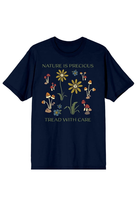Elevation 7573 Nature Is Precious, Tread With Care Plants Men's Navy Blue Short Sleeve Crew Neck Tee-Large