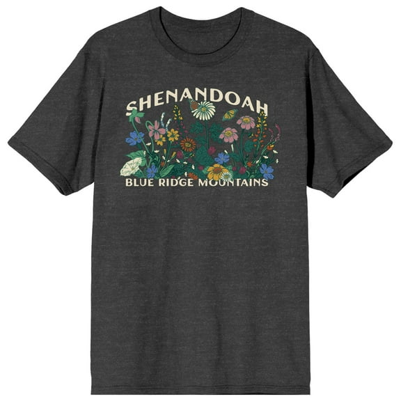 Elevation 7573 Shenandoah Blue Ridge Mountains Plants Men's Charcoal Heather Short Sleeve Crew Neck Tee-Medium
