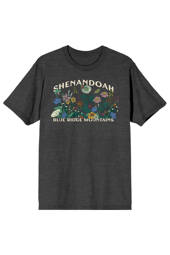 Elevation 7573 Shenandoah Blue Ridge Mountains Plants Men's Charcoal Heather Short Sleeve Crew Neck Tee-XL
