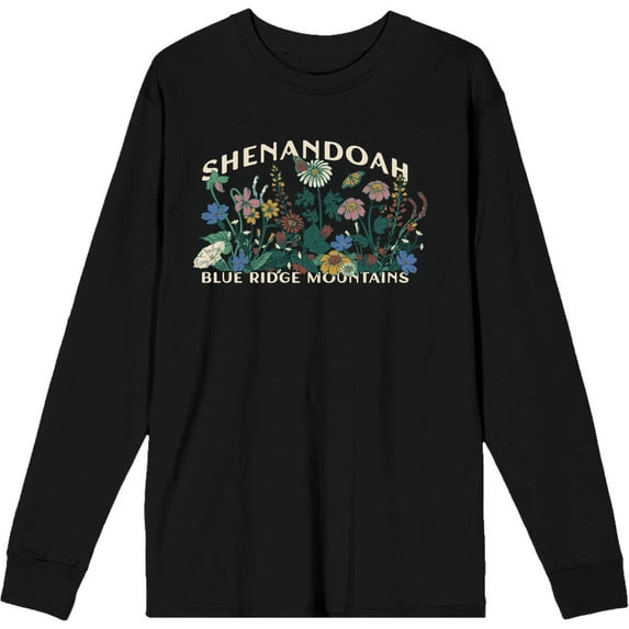 Elevation 7573 Shenandoah Wildflowers Black Adult Crew Neck Long Sleeve Tee-Medium