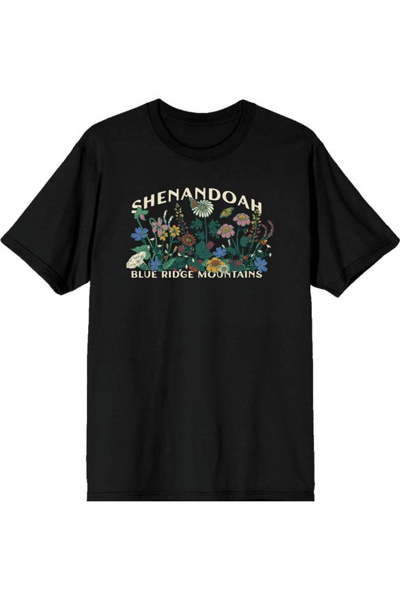 Elevation 7573 Shenandoah Wildflowers Men's Black Crew Neck Short Sleeve Tee-Medium