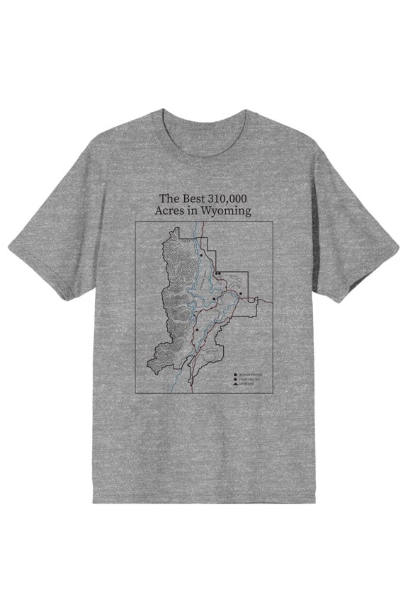 Elevation 7573 The Best 310,000 Acres in Wyoming Elevation Map Men's Heather Gray Short Sleeve Crew Neck Tee-Medium