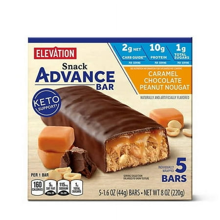 Elevation Caramel Chocolate Peanut Nougat Advance Snack Bars, 5 count