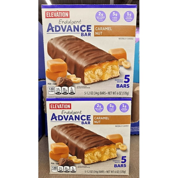Elevation Endulgent Advance Bar Caramel Nut 6oz 170g (2 Boxes)