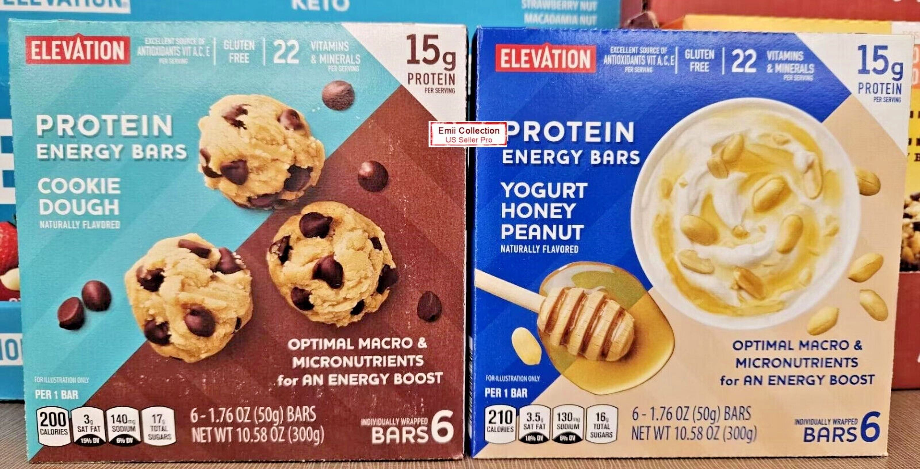 Elevation Energy Bars Cookie Dough & Yogurt Honey Peanut 10.58oz 300g (2 Bars)