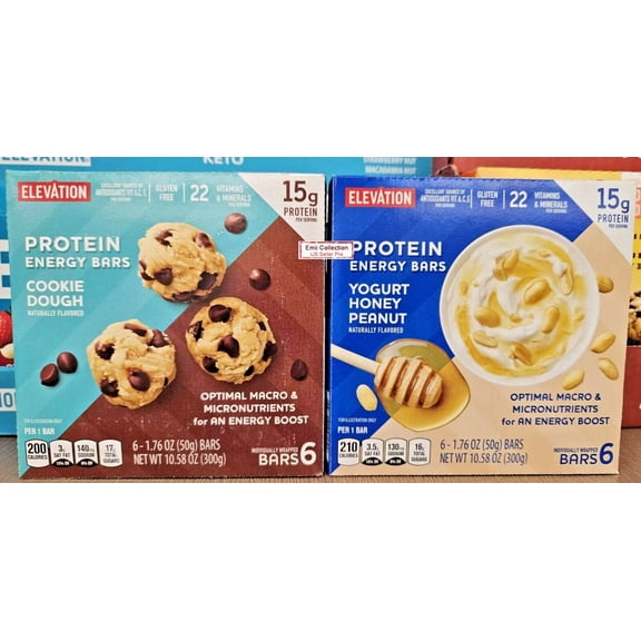 Elevation Energy Bars Cookie Dough & Yogurt Honey Peanut 10.58oz 300g (2 Bars)