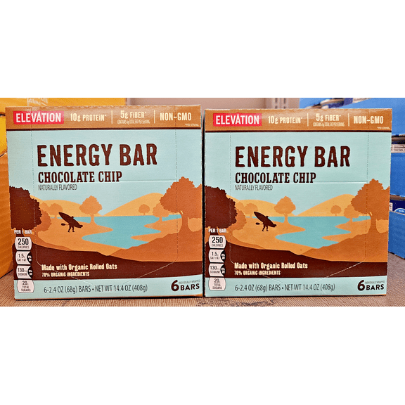 Elevation Energy Chocolate Chip Bar 14.4oz 408g (2 Boxes)