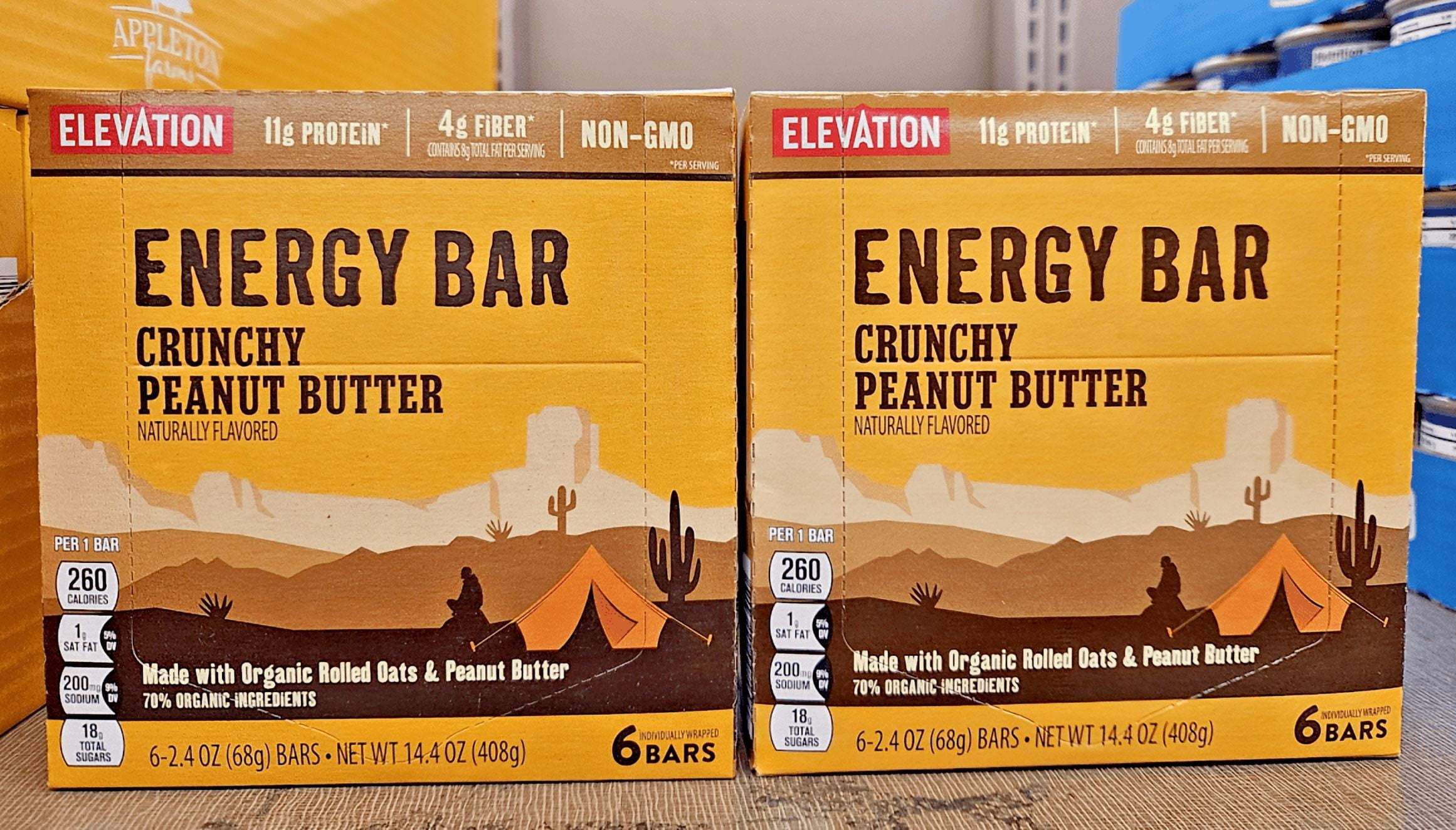 Elevation Energy Crunchy Peanut Butter Bar 14.4oz 408g (2 Boxes)