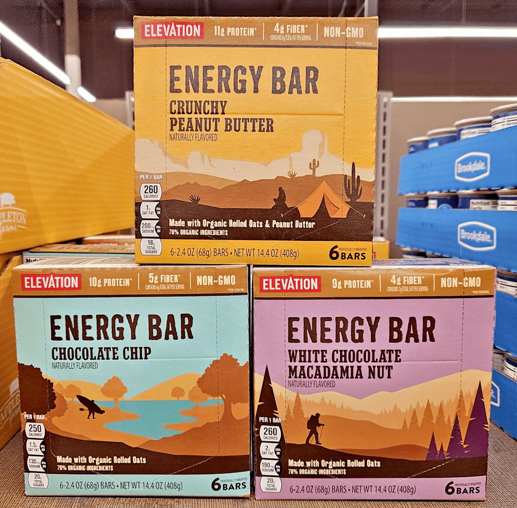 Elevation Energy Peanut Butter, Chocolate Chip, White Macadamia 14.4oz 408g (3 Boxes)
