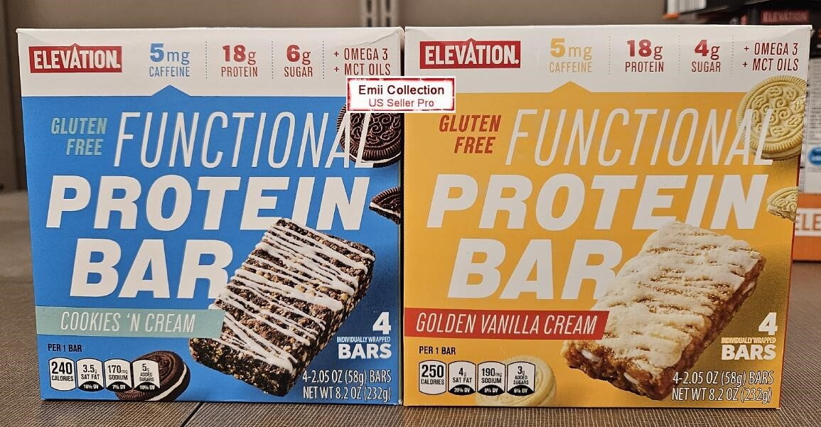 Elevation Gluten Free Functional Protein Bar Cookies N Cream & Golden Vanilla Cream 8.2oz 232g