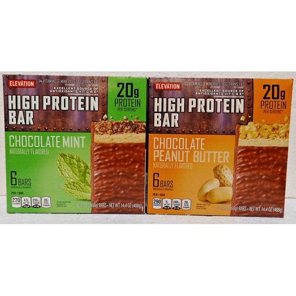 Elevation High Bar Chocolate Mint & Chocolate Peanut Butter 14.4oz 408g (2 Boxes)