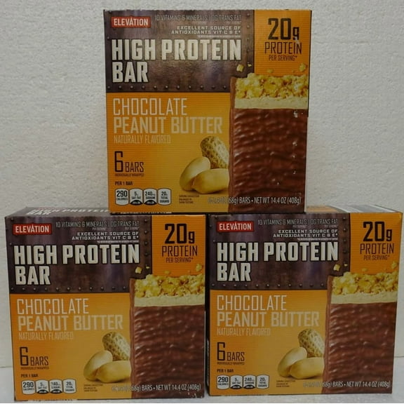 Elevation High Bar Chocolate Peanut Butter 14.4oz 408g (3 Boxes)
