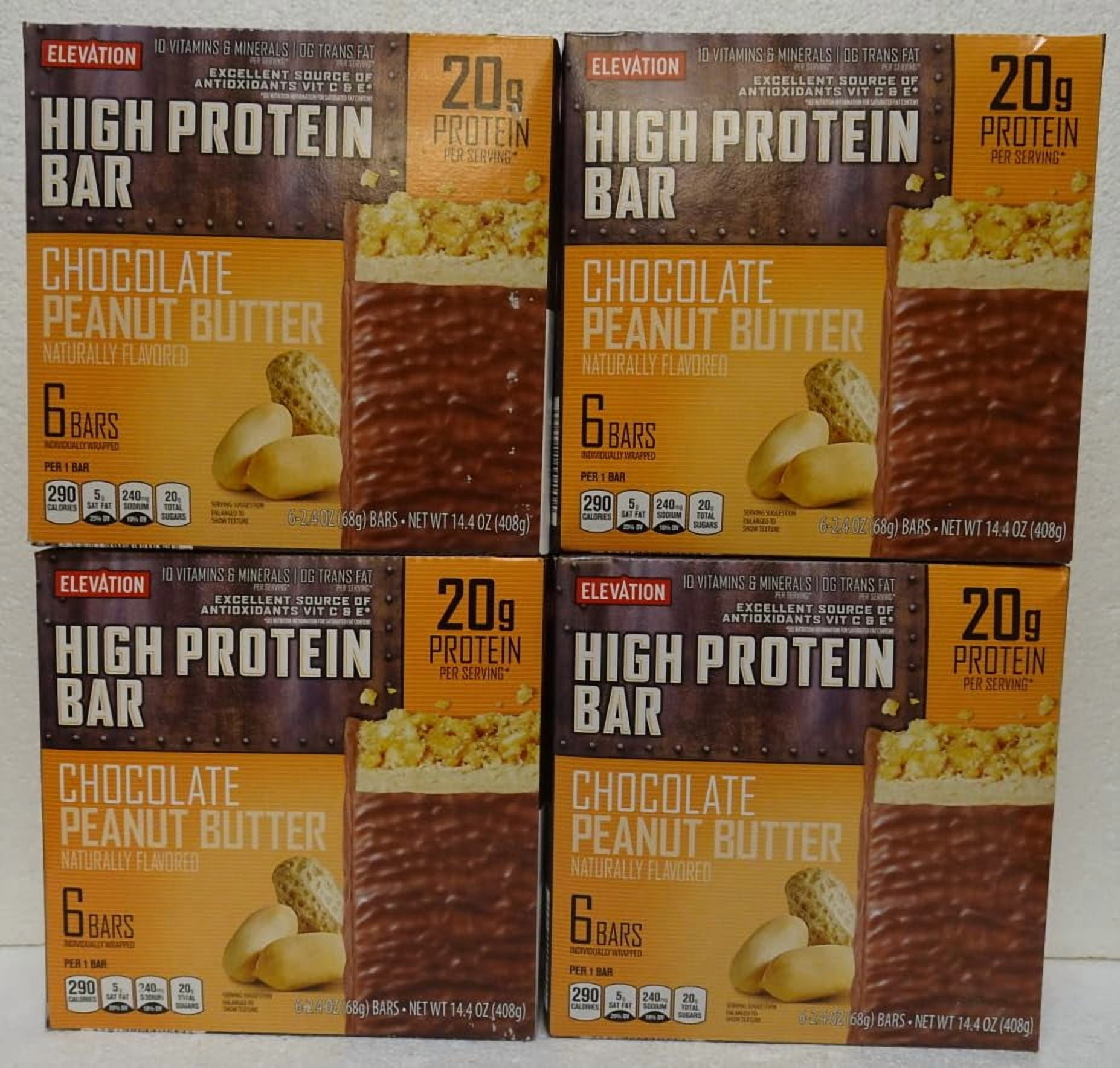Elevation High Bar Chocolate Peanut Butter 14.4oz 408g (4 Boxes)