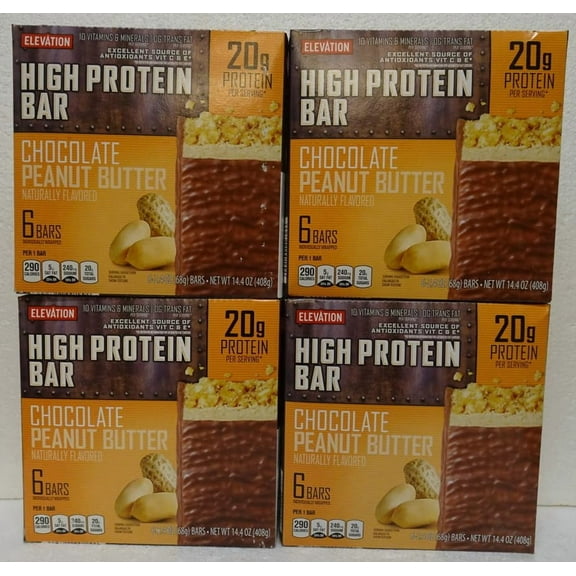 Elevation High Bar Chocolate Peanut Butter 14.4oz 408g (4 Boxes)