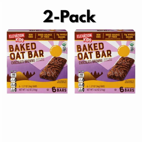 Elevation Kids Baked Oat Bars, Chocolate Brownie, 2-Pack ,7.62 oz