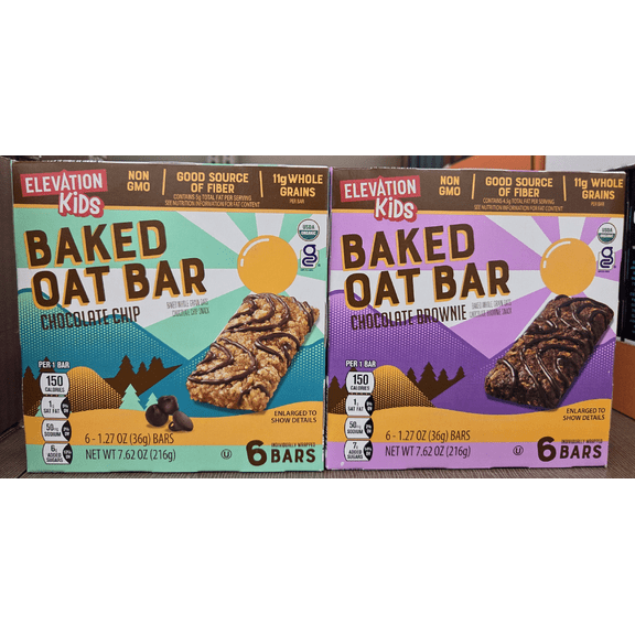 Elevation Kids NON-GMO Organic Baked Oat Bar Chocolate Chip & Chocolate Brownie 7.62oz 216g (2 Boxes)