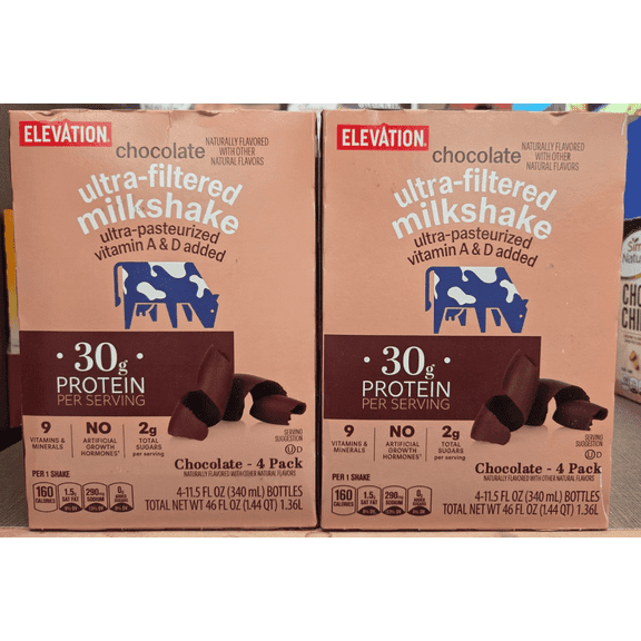 Elevation Ultra-Filtered Milkshake Chocolate 46fl oz 1.36L (2 Boxes)