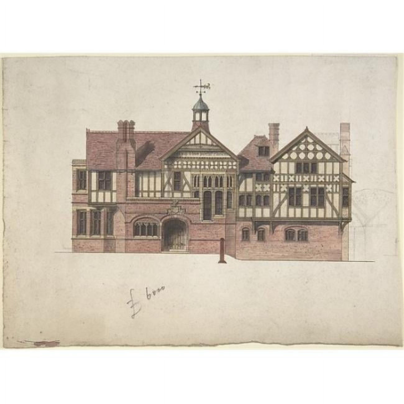 Window 1848 Elevation for A Multi-Story Brick Half-Timbered House with Stained ...