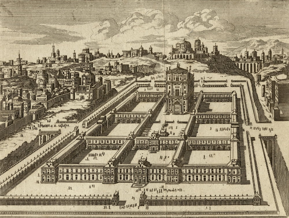 Elevation Of The Temple Of Jerusalem As Rebuilt By Herod 18Th Century Engraving Canvas Art - Ken Welsh Design Pics (16 x 12)