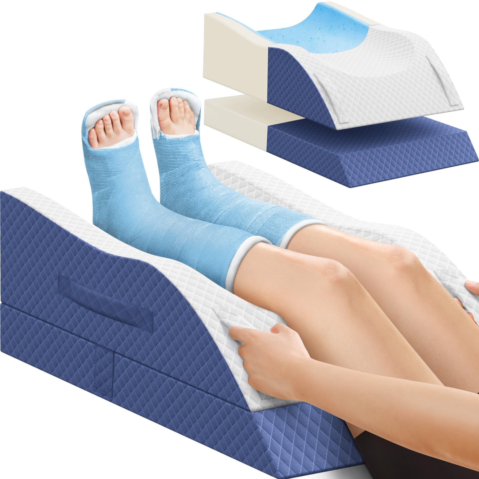 Elevation Pillows For Leg After  Memory Foam Adjustable Wedge Pillow Injury Or Rest Ankle Sleeping Blue/double