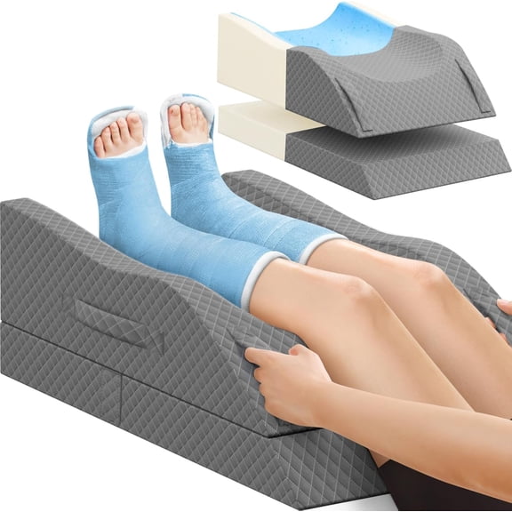 Elevation Pillows for Leg After Surgery, Memory Foam Adjustable Wedge Pillow for Injury or Rest, Ankle Pillow for Sleeping Blood Circulation Full Grey/Single Leg