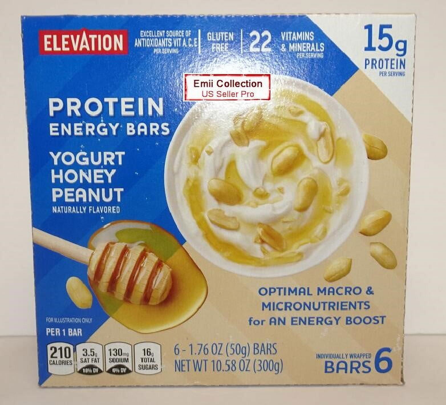 Elevation Protein Energy Bars Yogurt Honey Peanut 6 Bars 10.58oz 300g
