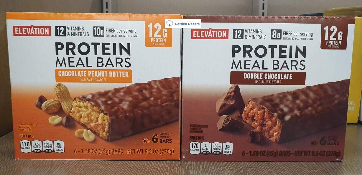 Elevation Protein Meal Bars Chocolate Peanut Butter and Double Chocolate 9.5oz 270g (Two Boxes