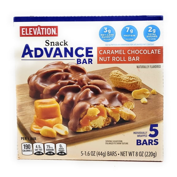 Elevation Snack Advance Caramel Chocolate Nut Roll Bar, 5 Count