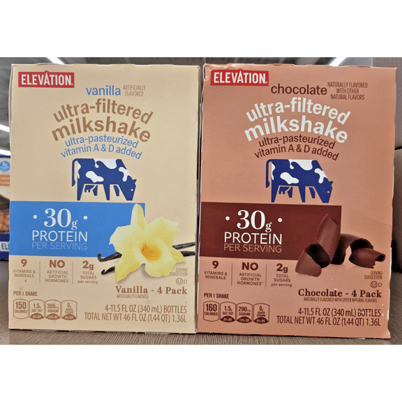 Elevation Ultra-Filtered Milkshake Vanilla & Chocolate 46fl oz 1.36L (2 Boxes)