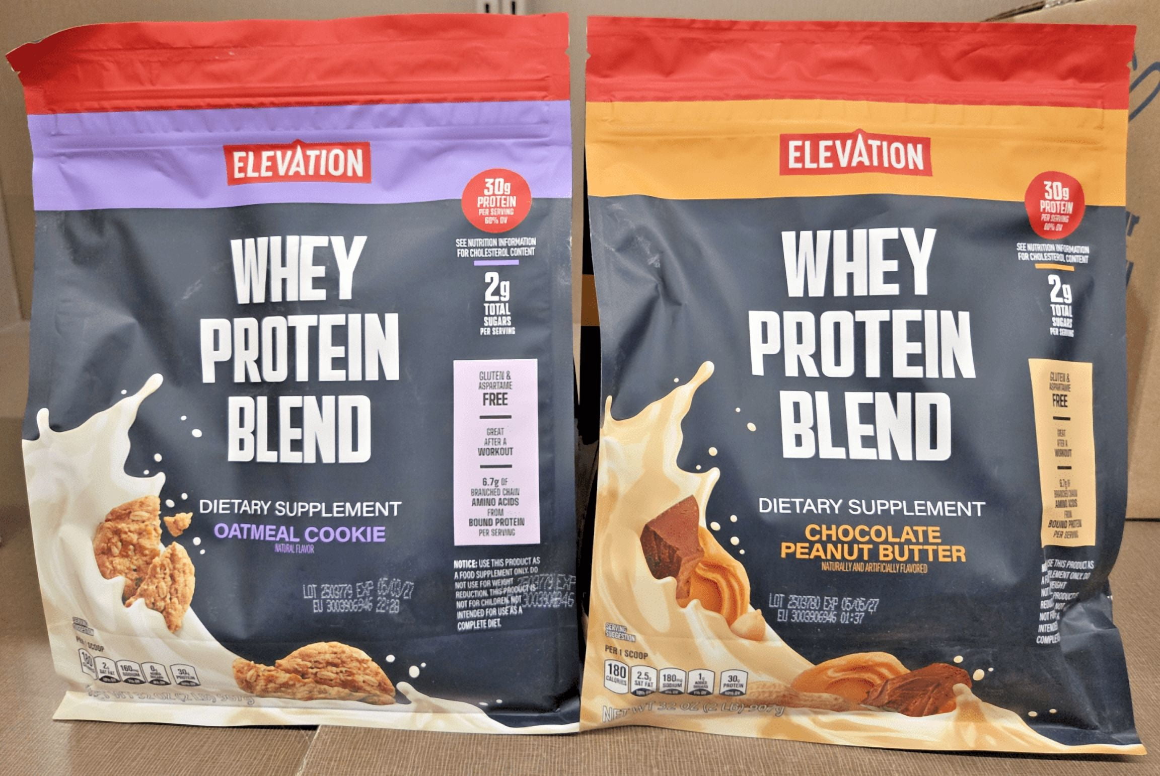 Elevation Whey Protein Blend Oatmeal Cookie & Chocolate Peanut Butter 32oz 907g (2 Bags)